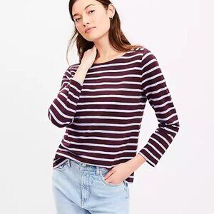 NWT LOFT Striped Shoulder Snap Top Size Small